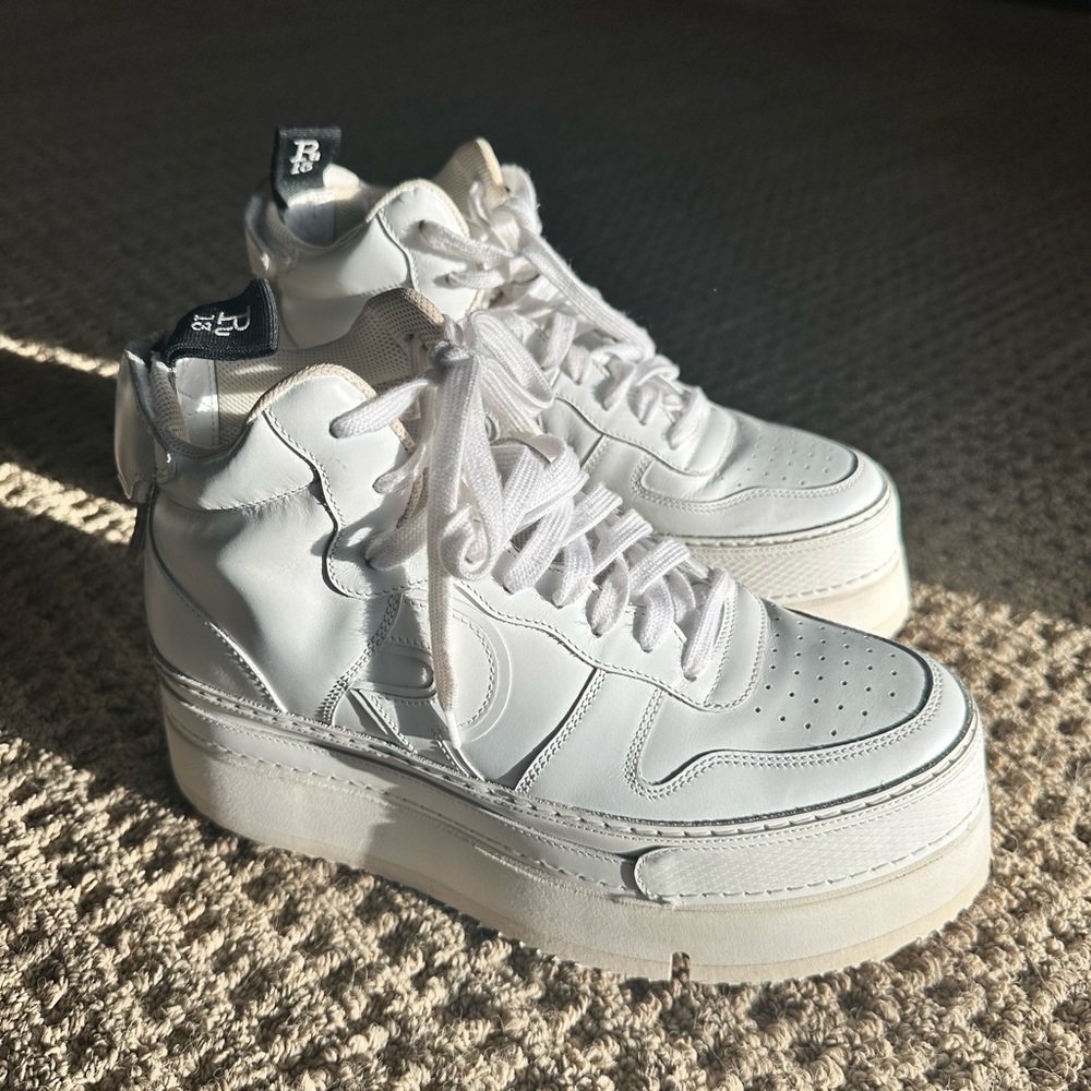 R13 Riot Leather High Top Platform Sneaker in White Size 39 IT, 8.5/9 US